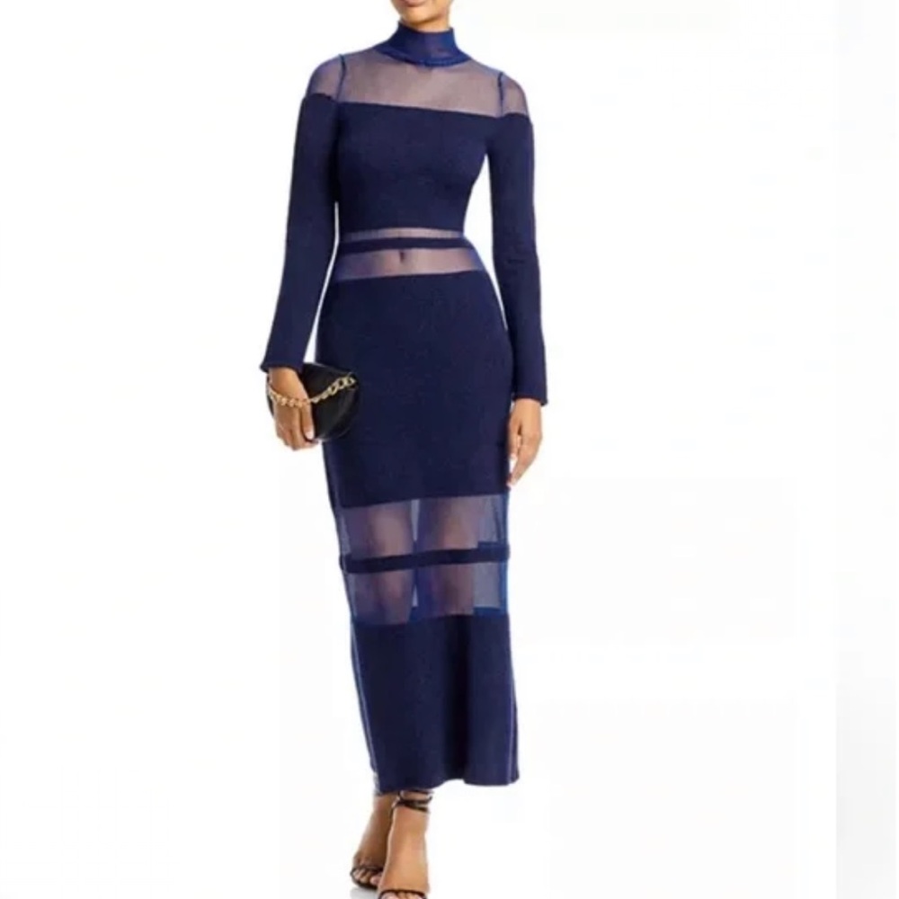 NWT Cult Gaia Navy Ebony Mesh Panel Knit Maxi Dress